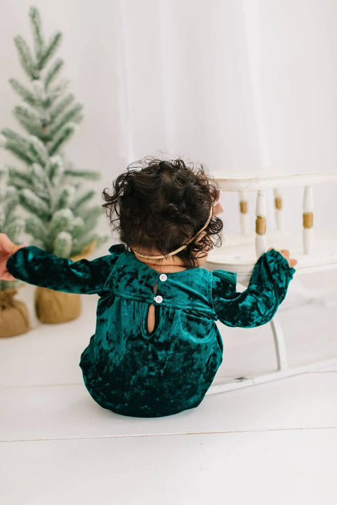 Hayley Romper - Green Crushed Velvet