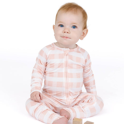 Pink Gingham Baby Bamboo Convertible Footie