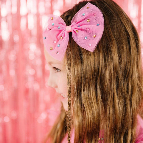 Raspberry Rhinestone Bow Girls Hair Clip