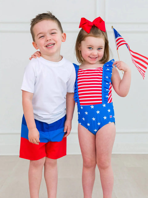 Pinafore One Piece Swimsuit - Shimmer Stars & Stripes