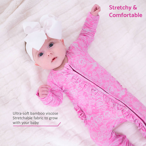 Bamboo Baby Convertible Ruffle Zipper Pajama Pink Lace