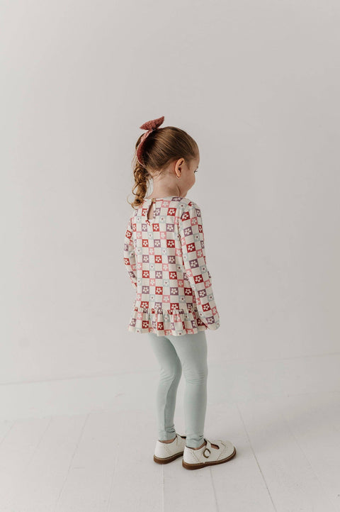 Girls Long Sleeve Peplum Set in Wavy Daisy Checkered