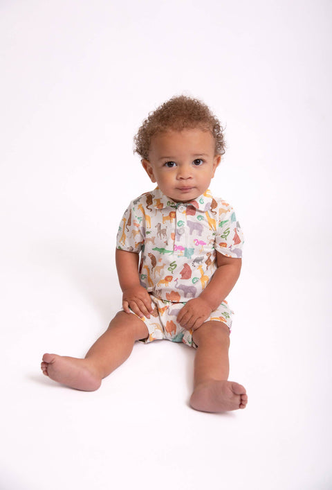 Zoo Crew Bamboo Short Sleeve Polo Romper for Baby Boys