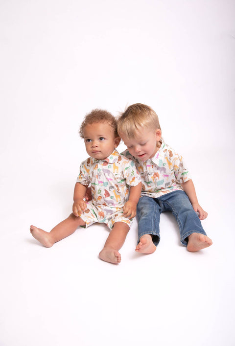 Zoo Crew Bamboo Short Sleeve Polo Romper for Baby Boys