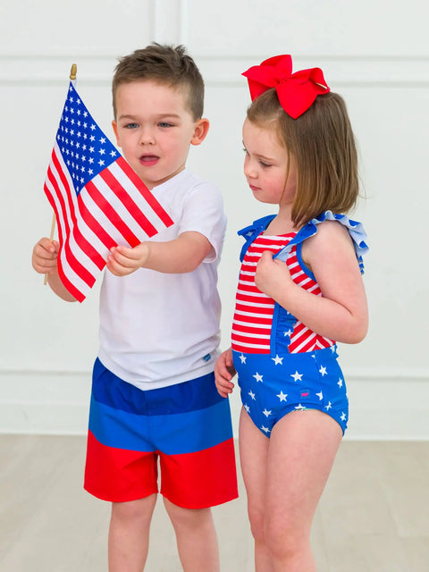 Pinafore One Piece Swimsuit - Shimmer Stars & Stripes