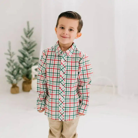 Boys Button Down Shirt - Holiday Plaid