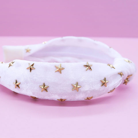 Velvet Knot Headband - White Stars