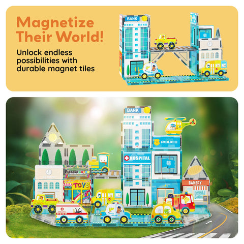 PicassoTiles City Theme Magnetic Tile Building Set (50 Pieces)