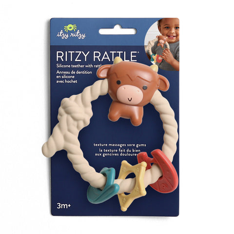 Ritzy Rattle™ Silicone Teething Rattle - Highland Cow