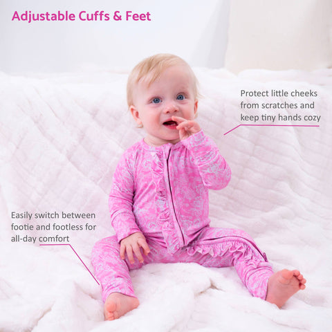 Bamboo Baby Convertible Ruffle Zipper Pajama Pink Lace