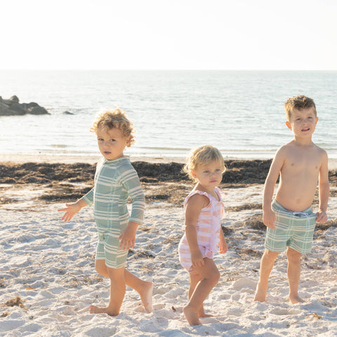 Blue Plaid Baby Boys One Piece Rash Guard Swimsuit