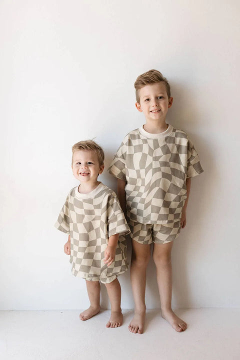 Short Set | Wavy Checkerboard