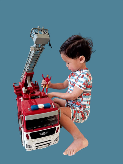 Baby Bamboo Shortie Romper - Firetruck Frenzy