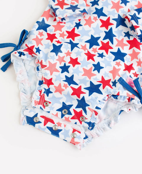 Long Sleeve One Piece Rash Guard Swimsuit - Shimmer Star-Spangled