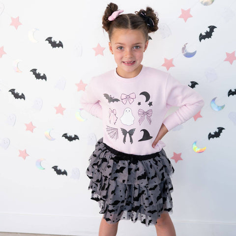 Flocked Bats Halloween Girls Tiered Tutu Skirt