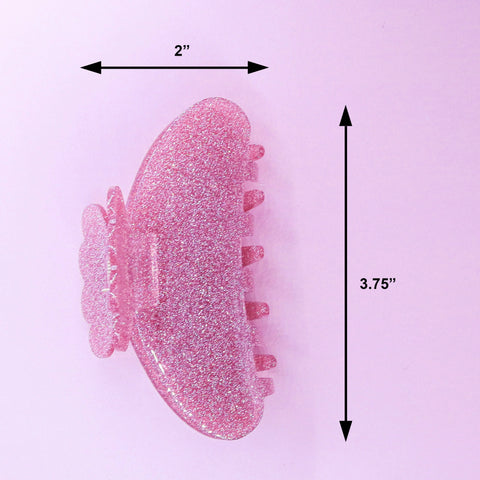 Medium Round Glitter Hair Claw Clip - Pink