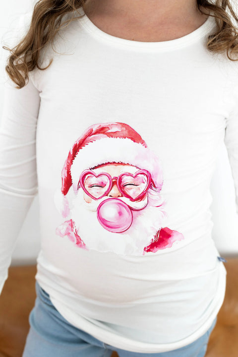 Santa Face Bamboo Long Sleeve Scoop T-Shirt for Girls