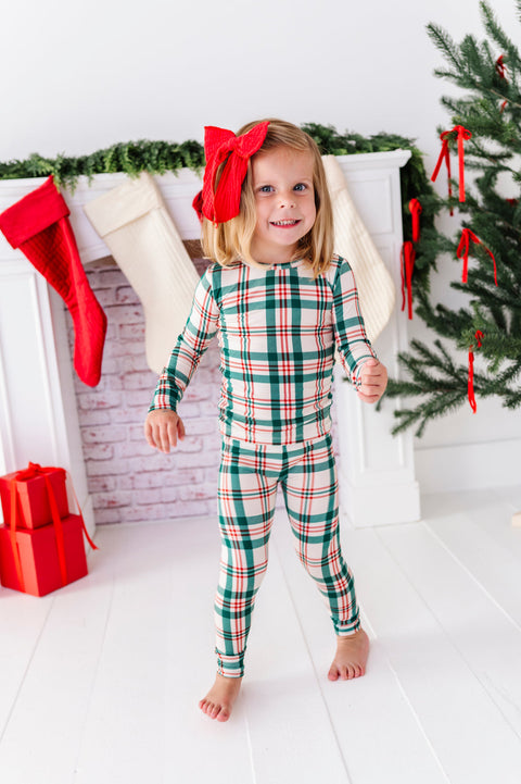 Classic Christmas Plaid Bamboo Pajama Set for Kids