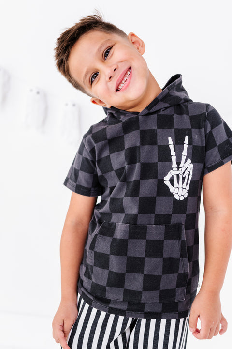 Distressed Checker Hooded T-Shirt for Kids