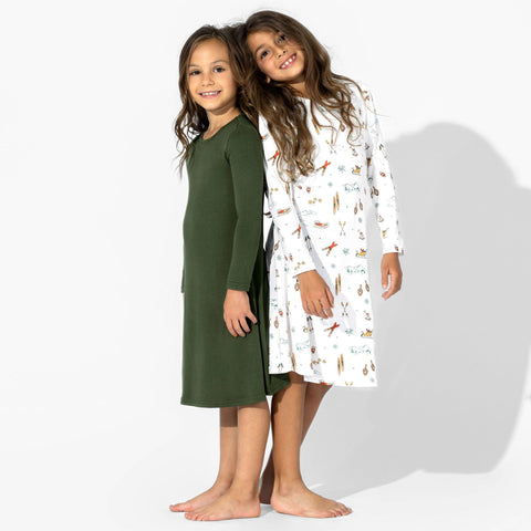 Girls' Long Sleeve Bamboo Dress/Nightgown - Evergreen