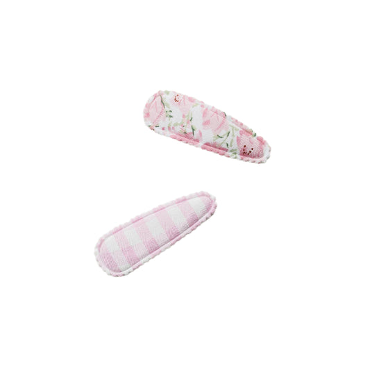 Set of 2 Pink Floral + Gingham Snap Clips