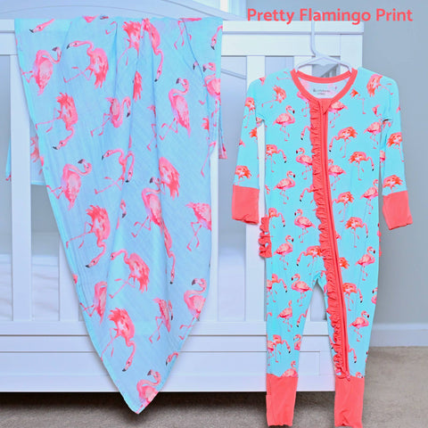 Bamboo Baby Convertible Ruffle Zipper Pajama Flamingo