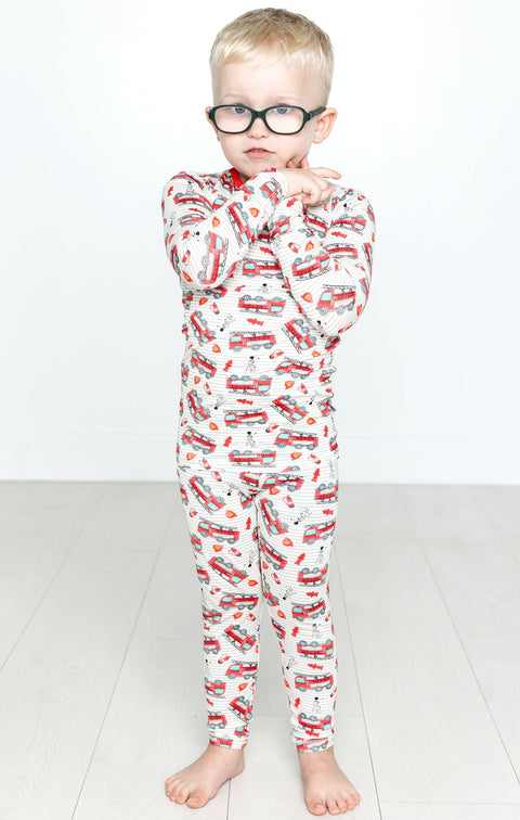 Fire Truck Bamboo Long Sleeve Pajama Set for Boys