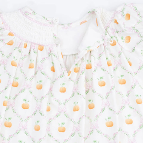 Jane Puff Sleeve Bishop Dress & Bloomer - Pretty Pumpkin Trellis