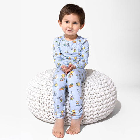 Easter Bunny Blue Bamboo Kids Pajamas