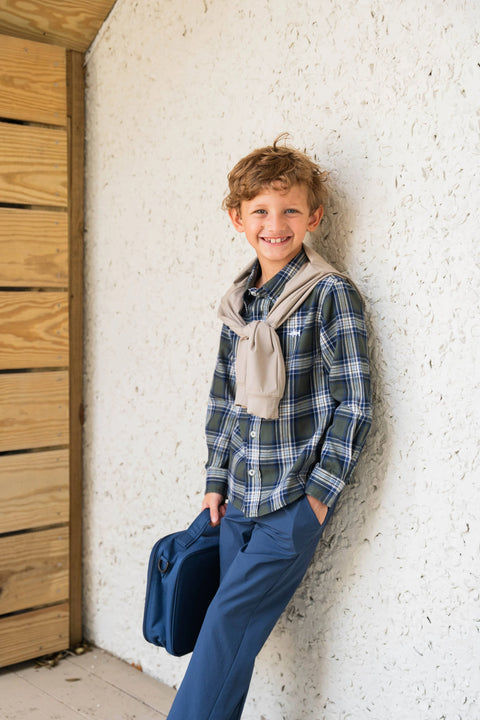 Folly Island Collared Button Up - Flannel Green