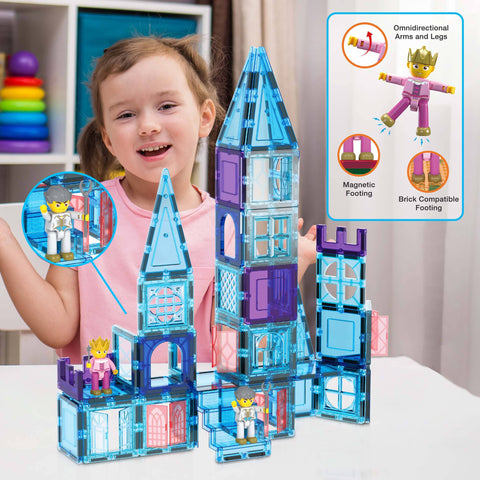 PicassoTiles Winter Ice Castle Magnetic Building Tile Set (72 Pieces)