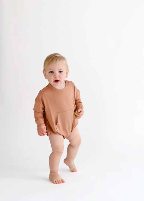 Baby Long Sleeve Bubble Romper - Beech