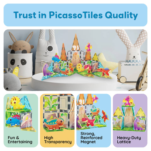 PicassoTiles Dinosaur Theme Magnetic Tile Building Set (38 Pieces)
