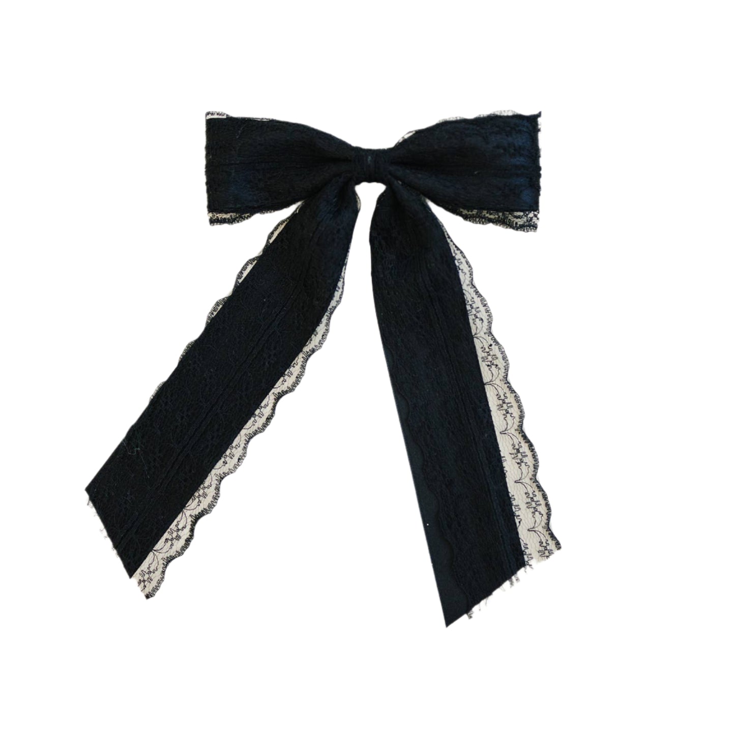 Black Double Layer Lace Long Hair Bow