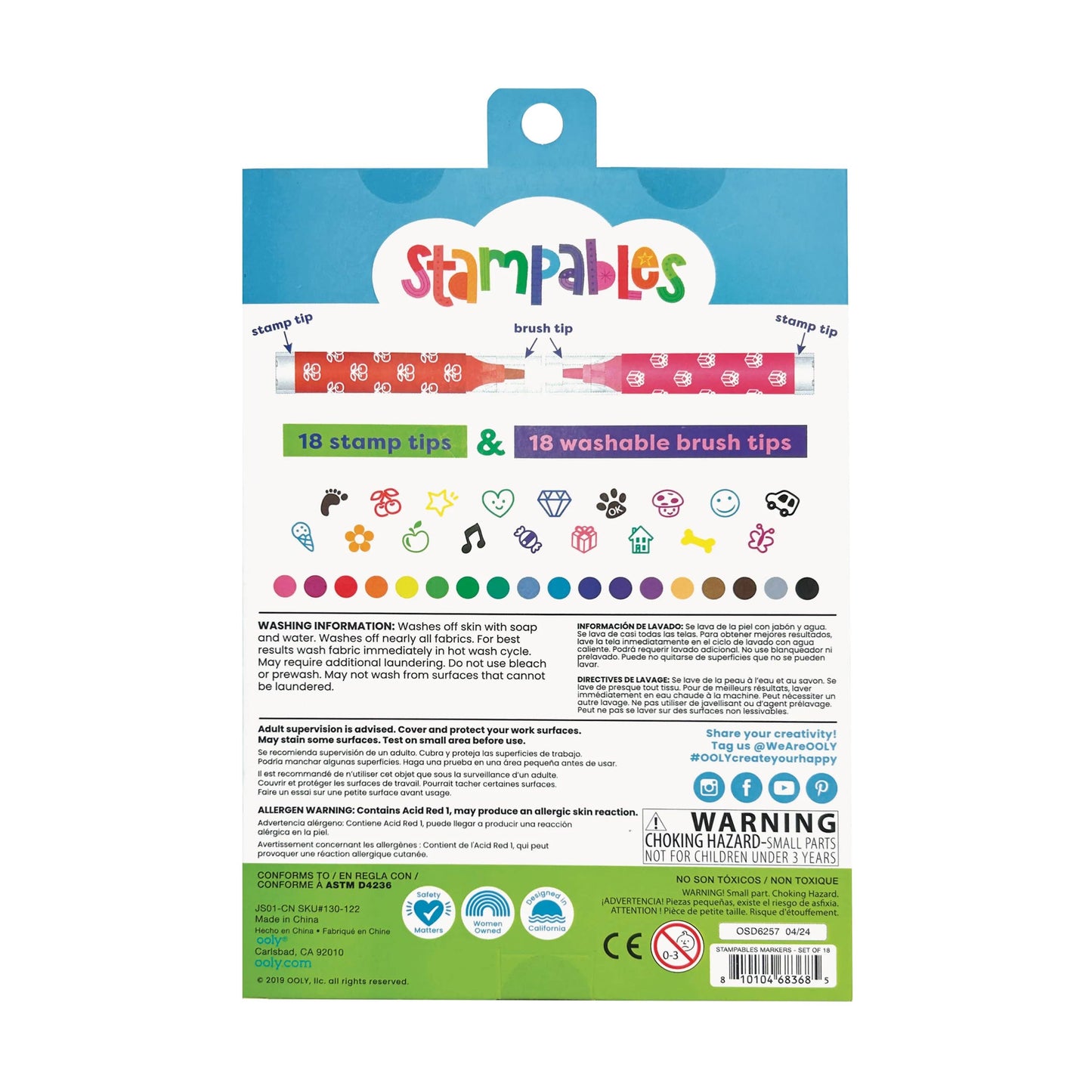 Stampables Double-Ended Stamp & Brush Markers (Set of 18)