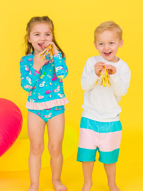 Swim Trunks - Neon Pool Party Color Block