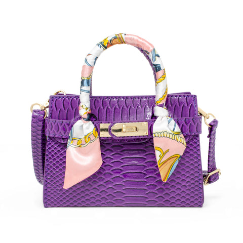 Vivid Crocodile Scarf Kids Handbag - Purple