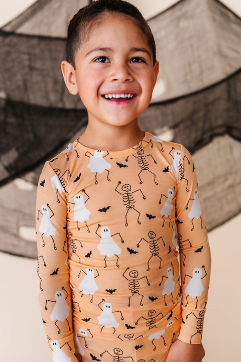 Boo Crew Orange Halloween Glow-In-The-Dark Bamboo Pajama Set for Kids