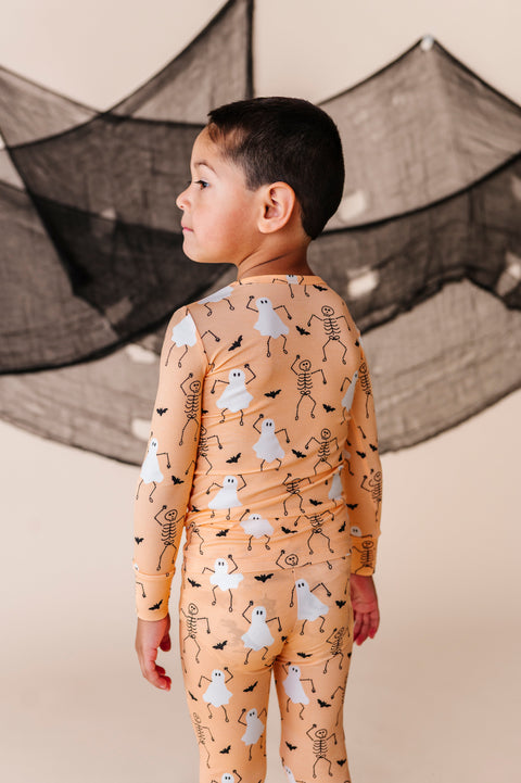Boo Crew Orange Halloween Glow-In-The-Dark Bamboo Pajama Set for Kids