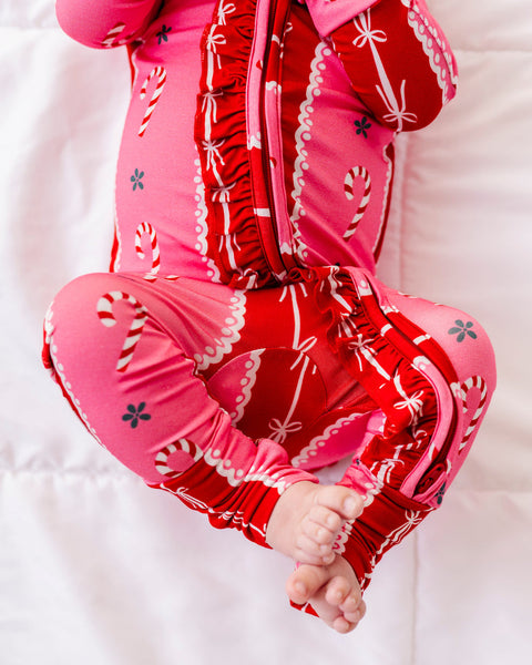 Candy Cane Stripe Bamboo Ruffle Convertible Footie for Babies