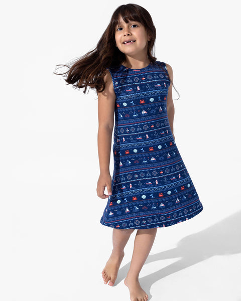 Girls' Sleeveless Bamboo Dress/Nightgown - Sail Away Fair Isle