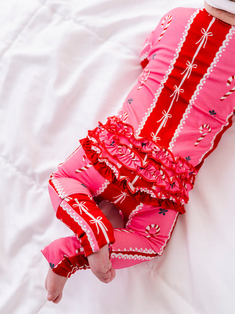 Candy Cane Stripe Bamboo Ruffle Convertible Footie for Babies
