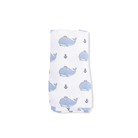 Bamboo Swaddle Blanket - Blue Bubbly Sailor Whales