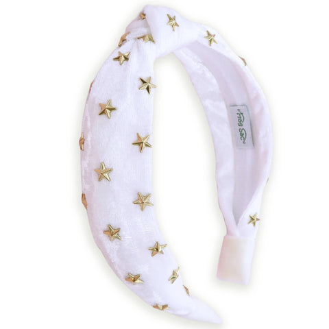 Velvet Knot Headband - White Stars