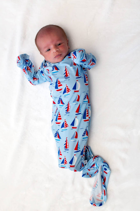 Sailboat Bamboo Knotted Infant Gown 
