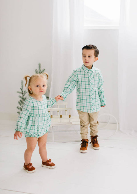 Boys Button Down in Green Plaid | Boys Shirt