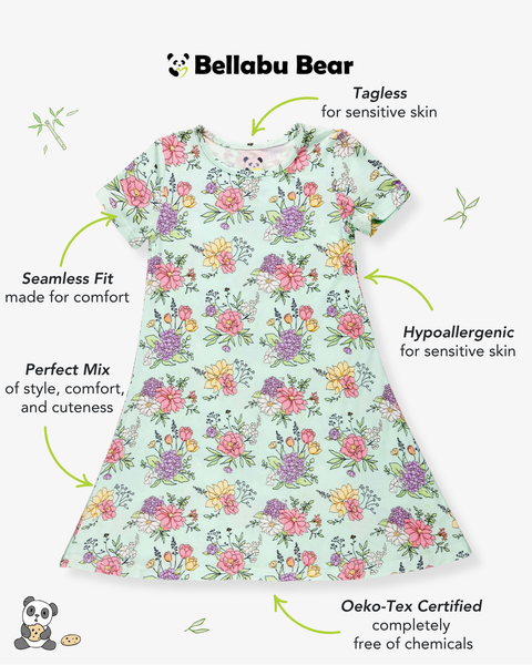 Girls' Short Sleeve Bamboo Dress/Nightgown - Petals & Posies