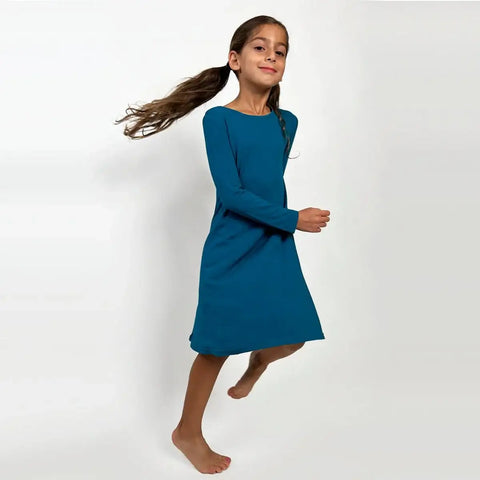 Long Sleeve Bamboo Dress - Teal Blue