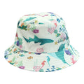 An Emerson & Friends reversible bucket hat for babies and toddlers with a Coral Reef print on one side and a solid color on the other, featuring a wide brim.