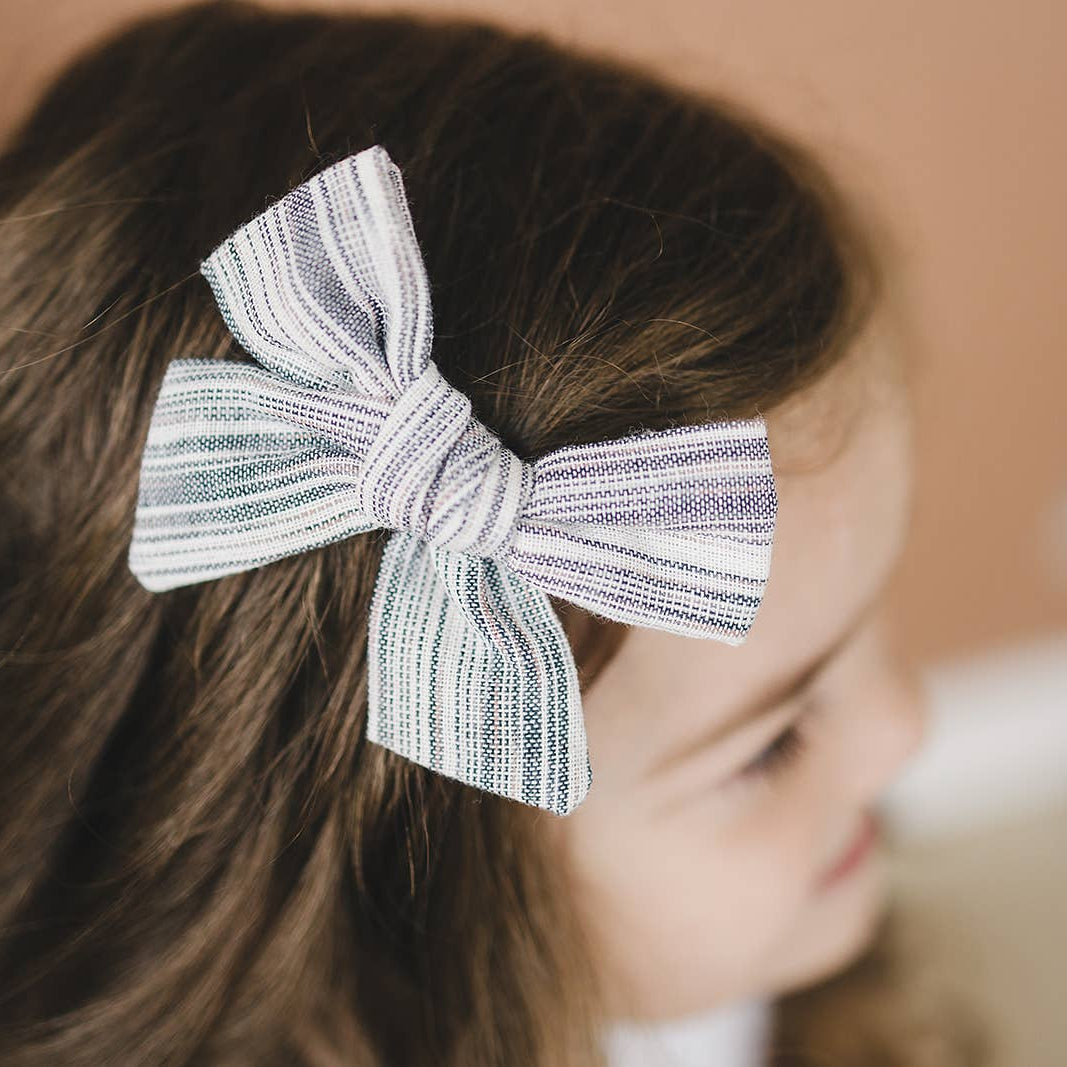 Chambray Coastal Stripe Linen Hair Bow